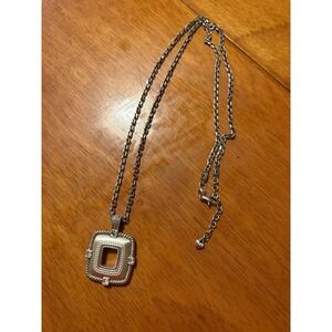 Brighton Torus Square Pendant Necklace Silver Gold Tone Mixed Metal